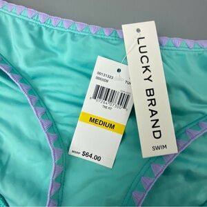 NWT Lucky Brand Swim Bottoms in Turquoise and Lavender Triangle Trim Wms Sz M